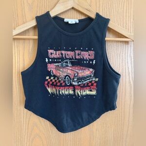 OUTLAW Vintage-Inspired Car Hot Rod Graphic Ribbed Cropped Black Tank Top Size M